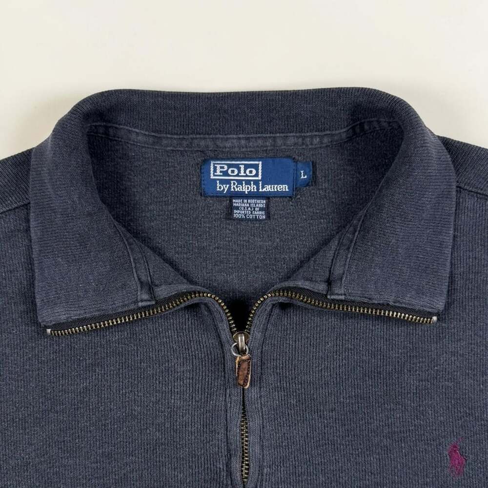 Polo Ralph Lauren Quarter Zip Pullover Mens L Charcoal Gray Cotton Sweater